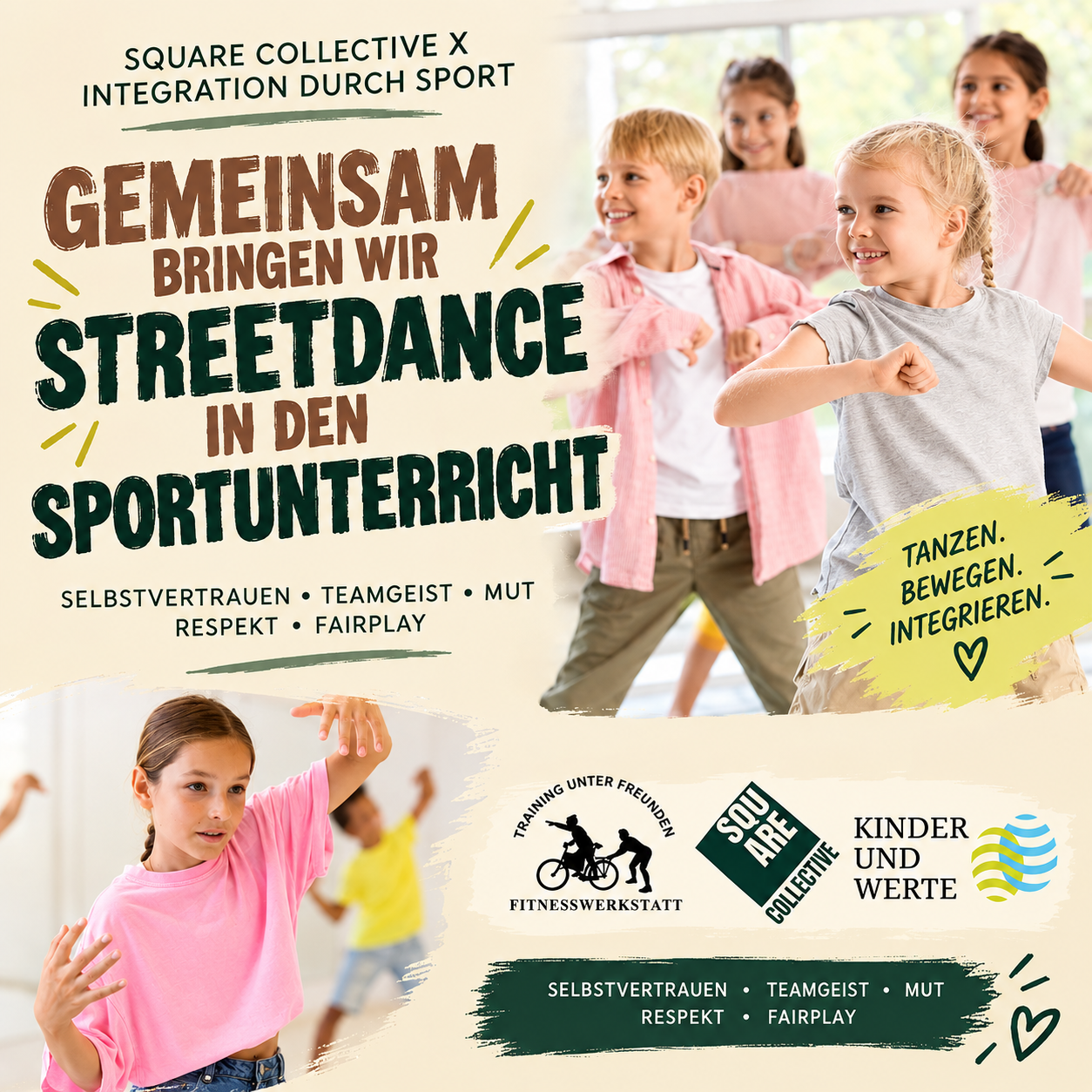 Flyer — Square Collective x Integration durch Sport: Gemeinsam bringen wir Streetdance in den Sportunterricht